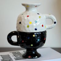 Tasse à thé en céramique, tasse à café haute, tasse à boire artisanale irrégulière pour couple, cadeau (Fleurs1)