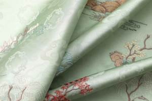 قماش بوليستر فاخر منسوج بنقشة الجاكار والدانتيل مع طلاء PVC لفساتين الزفاف والملابس الرسمية والحقائب - للأولاد والبنات - Product Image 4