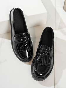 Nuovi Arrivi: <span class=keywords><strong>Mocassini</strong></span> <span class=keywords><strong>con</strong></span> Plateau in Pelle PU <span class=keywords><strong>con</strong></span> Decorazioni a Nappine, Scarpe Nere da <span class=keywords><strong>Donna</strong></span> <span class=keywords><strong>con</strong></span> <span class=keywords><strong>Tacco</strong></span> Grosso in Stile Preppy - Product Image 5