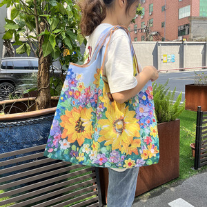 Bolsa de Compras Plegable Portátil de Poliéster con Estampado de Estilo Pintura al Óleo, Correa de Hombro Individual, Grande - Product Image 2