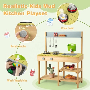 Ensemble de jeu de cuisine en bois de sapin rustique et coloré fait main pour tout-petits et enfants, pour l'extérieur - Product Image 3