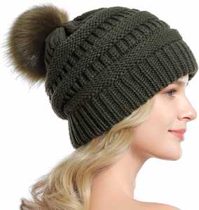 Pom Beanie Chapeaux Haute Qualité Épais Acrylique Coloré Hiver Chaud Femmes <span class=keywords><strong>Bonnet</strong></span> Tricoté <span class=keywords><strong>Avec</strong></span> <span class=keywords><strong>Pompon</strong></span> - Product Image 1