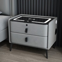 Armoire de chevet intelligente en cuir de luxe personnalisé table de chevet intelligente en bois massif avec tiroir de rangement de grande capacité