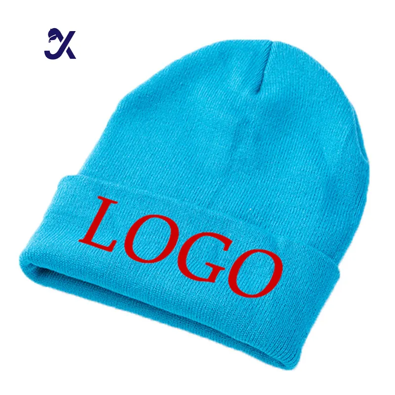 JX Tùy Chỉnh Mùa Đông Mũ 100% Acrylic Đồng Bằng Người Đàn Ông Satin Lụa Lót Nâu Vàng Dệt Kim Beanies Tùy Chỉnh Hat