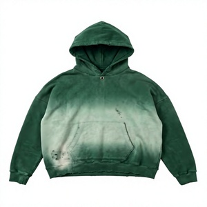 Sudadera con capucha verde desgastada para hombre, estilo oversize, de moda urbana, personalizada, de forro polar, informal - Product Image 1