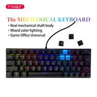 Clavier mécanique filaire T-WOLF T61 avec interrupteurs bleus, 61 touches, rétroéclairage RVB, disposition 63 touches, accessoires PC personnalisés, cadeau pour PC