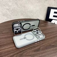 Funda Magnética para Teléfono Móvil con Soporte para Lente de Cámara, TPU+PC Mate, Antigolpes, Carga Inalámbrica, para 17 Pro