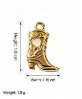 Breloque en émail en forme de botte de cowboy occidentale plaquée or 18 carats en acier inoxydable YWXS pour la fabrication de bijoux DIY