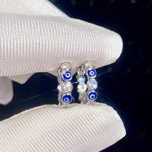 E3808 Orecchini a cerchio in oro bianco con occhio blu e montatura in cristallo per donna, gioielli classici alla moda - Product Image 5