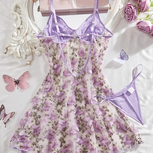 Body de Lencería Sexy con Bordado Floral y Malla Transparente, con Tirantes Ajustables, Estilo Teddy de una Pieza para Mujer - Product Image 4