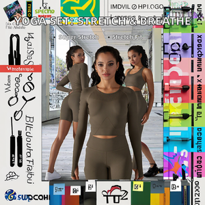 Ensemble de sport 2 pièces pour femme : T-shirt à manches longues de couleur unie et short très élastique avec taille élastique - Product Image 2