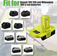 Adaptor Baterai Konversi untuk Baterai Lithium Dewalt/Milwaukee 18V ke Alat Ryobi 18V P105 P107 P108 dengan Pengisian Daya USB
