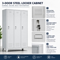 Armoire de rangement modulaire à 3 portes en acier laminé à froid avec serrure à clé pour bureau, école, salle de sport