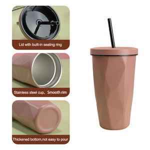 Gobelet mode isolé en acier inoxydable de 500ml avec paille et <span class=keywords><strong>tasse</strong></span> à café en acier inoxydable à double paroi sous vide de 12oz - Product Image 3