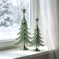 Ensemble de 2 arbres de Noël vintage en métal, décorations de table en fer vert avec étoile pour la décoration de la maison pendant les fêtes