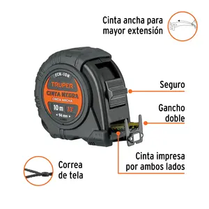 Cinta Métrica Resistente a Impactos BOX 3 de 10 m, Cinta Negra de 32 mm, TRUPER - Product Image 2