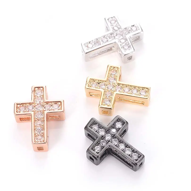 Fashion Cross Beads for Jewelry Making Bracelets Necklaces Handmade DIY Pave White Zircon Jewellery Connector