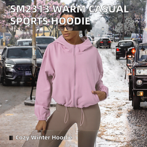 Sudadera con capucha y cremallera para mujer, de felpa francesa, con dobladillo elástico, para yoga, correr y actividades al aire libre - Product Image 2