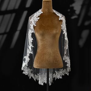 Youlapan V82 <span class=keywords><strong>blanc</strong></span> crème monocouche <span class=keywords><strong>Transparent</strong></span> lumière dentelle <span class=keywords><strong>voile</strong></span> coude longueur perle décoration court <span class=keywords><strong>voile</strong></span> de mariée - Product Image 1