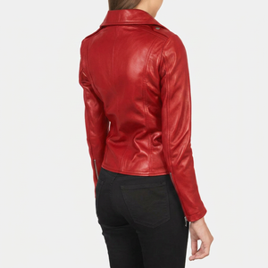 Chaqueta de cuero de lujo para mujer de invierno. La clásica chaqueta de cuero roja para mujer, de piel de oveja lisa. - Product Image 2