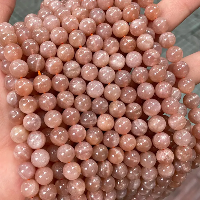 Grade A Qualität Semi Precious Loose Round Beads Natürliche Orange Pfirsich Mondstein Sonnenstein Perlen für die Schmuck herstellung