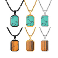 Collier Pendentif Rectangulaire Géométrique en Acier Inoxydable 316L, Turquoise, Œil de Tigre, Lapis Lazuli, Design Tendance pour Hommes - Vente en Gros