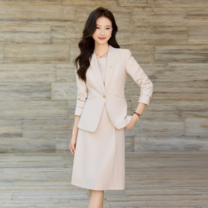 Burgundy Women's Suit Set Midi <b>Skirt</b> Full Sleeve Office Lady Anti-Wrinkle Polyester Worsted Fabric - Product Image 4