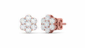 Boucles d'oreilles clous minimalistes en or de haute qualité avec 7 pierres de diamant, motif floral, pour femmes, bijoux fins inspirés de la nature, design épuré - Product Image 4