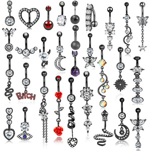 CRYSPURE 14g Anello da <span class=keywords><strong>ombelico</strong></span> in acciaio inossidabile placcato nero da donna, con zircone, <span class=keywords><strong>serpente</strong></span>, luna, rosa, pendente, gioielli per <span class=keywords><strong>piercing</strong></span> all'<span class=keywords><strong>ombelico</strong></span>, all'ingrosso, OEM - Product Image 1