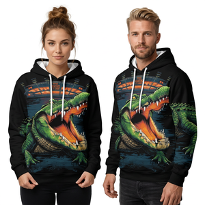 Unisex Crocodile Print Hoodie Sublimation Transfer <b>Black</b> Regular Fit Casual Pullover <b>Sweatshirt</b> with Front Logo Design - Product Image 1