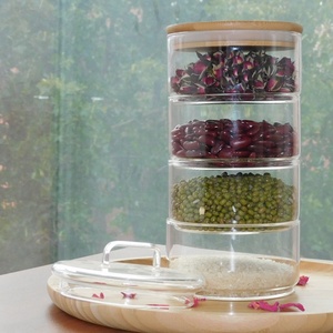 Multilayer Stackable chai thủy tinh Jar làm bằng tay thủy tinh borosilicate ống đựng Jar tre gỗ thực phẩm lưu trữ <span class=keywords><strong>container</strong></span> - Product Image 6