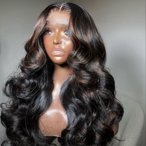 Perruques brésiliennes en <span class=keywords><strong>cheveux</strong></span> humains naturels, ondulées, brunes foncées, avec mèches HD, sans colle, en dentelle frontale 13*4, style indien et vietnamien, vente en gros - Product Image 2