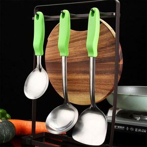 Cuillères longues en acier inoxydable en gros, spatule métallique, cuillère de cuisine tubulaire avec manche en plastique, ustensiles de cuisine, ensemble de cuisson - Product Image 3