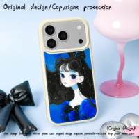 Coque de téléphone en silicone liquide pour iPhone 17/17 Pro/17 Pro Max, 16 Pro, 16 Pro Max, 15, 15 Pro avec impression plaquée or, style Black Hair Girl Ins