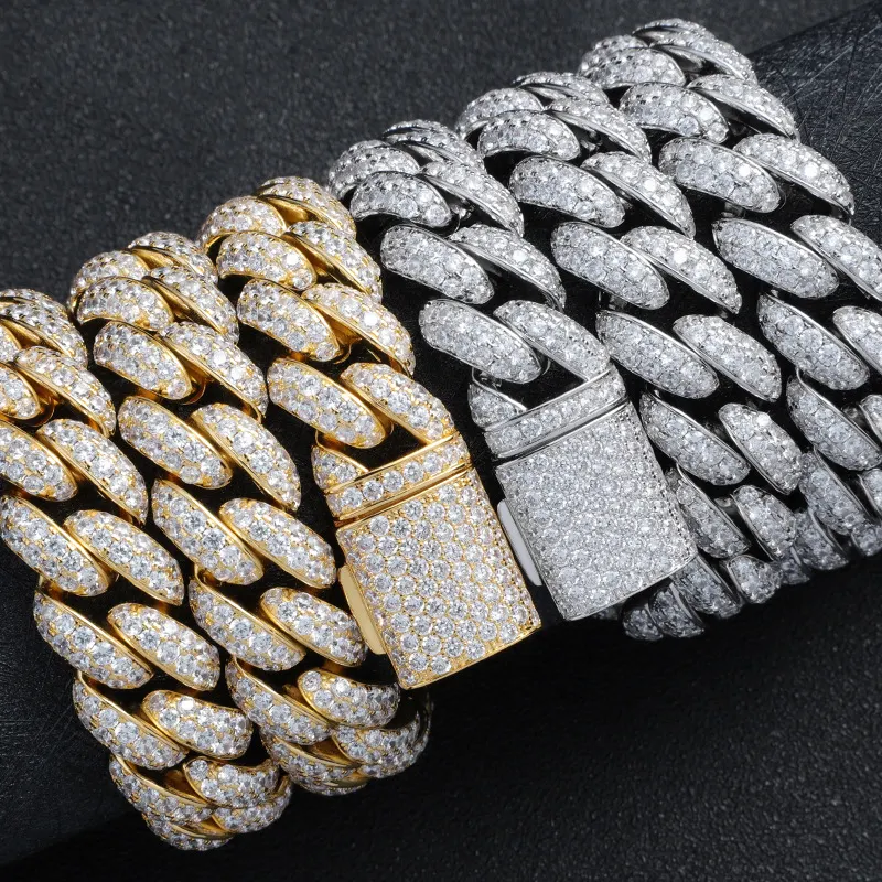 Wholesale Custom Accept Mossanite Hip Hop Jewelry Silver 925 Jewelry Men 18k Gold Cuban Link Bracelet