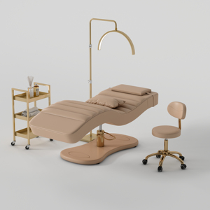 Lit de beauté DM Luxury Gold à base rectangulaire, moderne, réglable en hauteur, pour salon de beauté, spa, sourcils et cils. - Product Image 1
