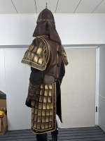 Vestes et Manteaux de Général Chinois Ancien, Costume de Guerrier à Plaque Carrée Marron Doré, Casque Pointu, pour Reconstitutions Historiques et Scéniques