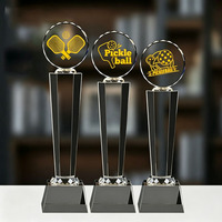 Piala Trofi Bola Basket Pickleball Kristal Hitam Kustom untuk Juara, Juara Kedua, dan Tempat Ketiga, Penghargaan Olahraga untuk Kompetisi