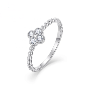 Chất lượng cao 925 Sterling Bạc bốn lá cỏ ba lá micro-set Zirconia vòng cho phụ nữ, Vòng hoa đơn giản cho ngón trỏ - Product Image 2