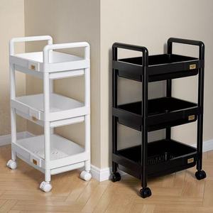 Black Plastic Rolling Utility Cart with Handle Multi-Functional <b>Trolley</b> for Office Living Room <b>Salon</b> Movable Storage Organizer - Product Image 1