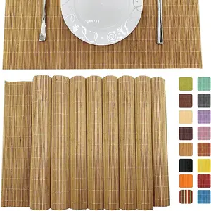 Set of 8 Bamboo Plate mats Rolling Natural Anti-Slip Bamboo Plate mats Washable Heat-Resistant Table Mats for Dining Room