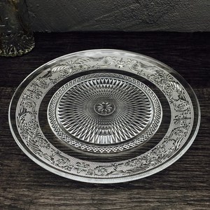 Piatto rotondo in <span class=keywords><strong>vetro</strong></span> trasparente ecologico per cibo, torte e frutta con decorazione floreale in 3 misure - Product Image 2