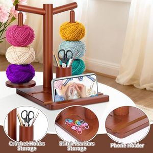 Support à Fil en Bois avec Rangement et Support Téléphone, Organisateur Rotatif Gravé Personnalisé pour Tricot et Crochet OEM - Product Image 2