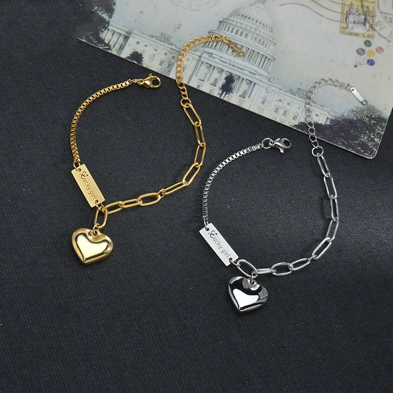 Bracelet personnalisé en acier inoxydable pour femme, argent, chaîne en acier inoxydable, porte-bonheur, avec clips en papier remplis