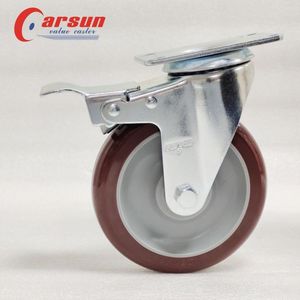 Roue de chariot industrielle à usage moyen, en polyuréthane, TPR, nylon, avec double frein, roulement à billes et conception durable - Product Image 2