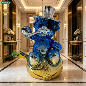 Escultura de Lujo de Mr. Bear con Bolsa de Dinero de Billonario en Cromo - Product Image 3