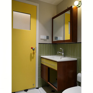 Medieval style bathroom cabinet ceramic basin contrasting color solid wood painted sliding door wash - Product Image 2