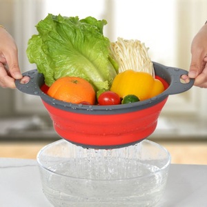 Foldable Silicone Drain <b>Basket</b> Set 2 Piece Round Kitchen Vegetable Washing Fruit Plate Collapsible Storage Container - Product Image 2
