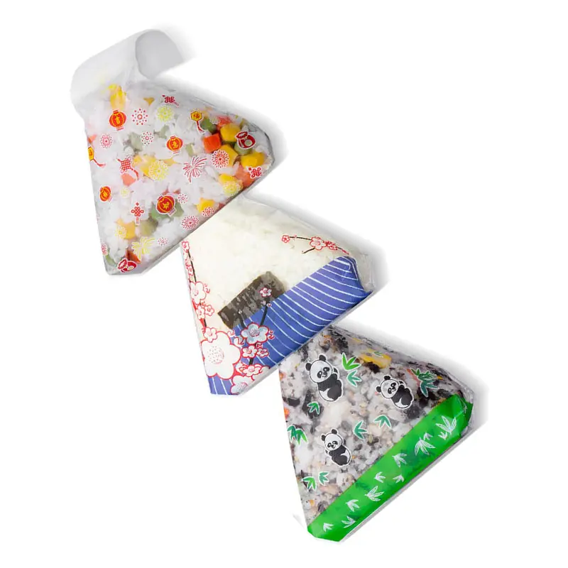 カスタムロゴ食品グレード電子レンジ対応日本製使い捨てイージーティアバッグ三角弁当ラッパーバッグオニギリ包装袋