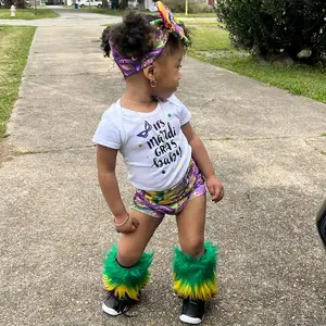 Toddler Mardi Gras legwarmers thủ công lông nhiều màu sắc lý tưởng cho các lễ hội sôi động và diễu hành đường phố